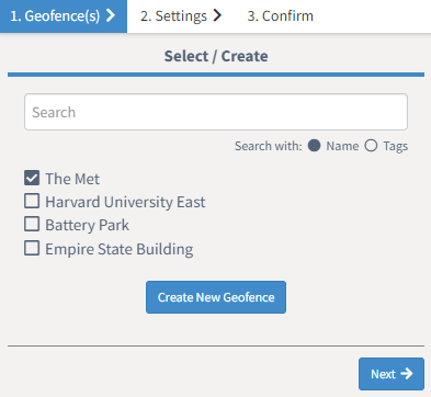 Select newly created geofence