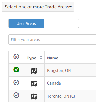 Select trade areas