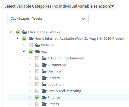 Select variable categories