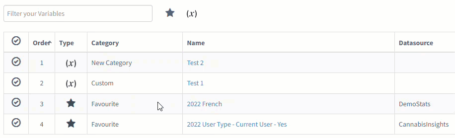 Drag variables to re-order them in list