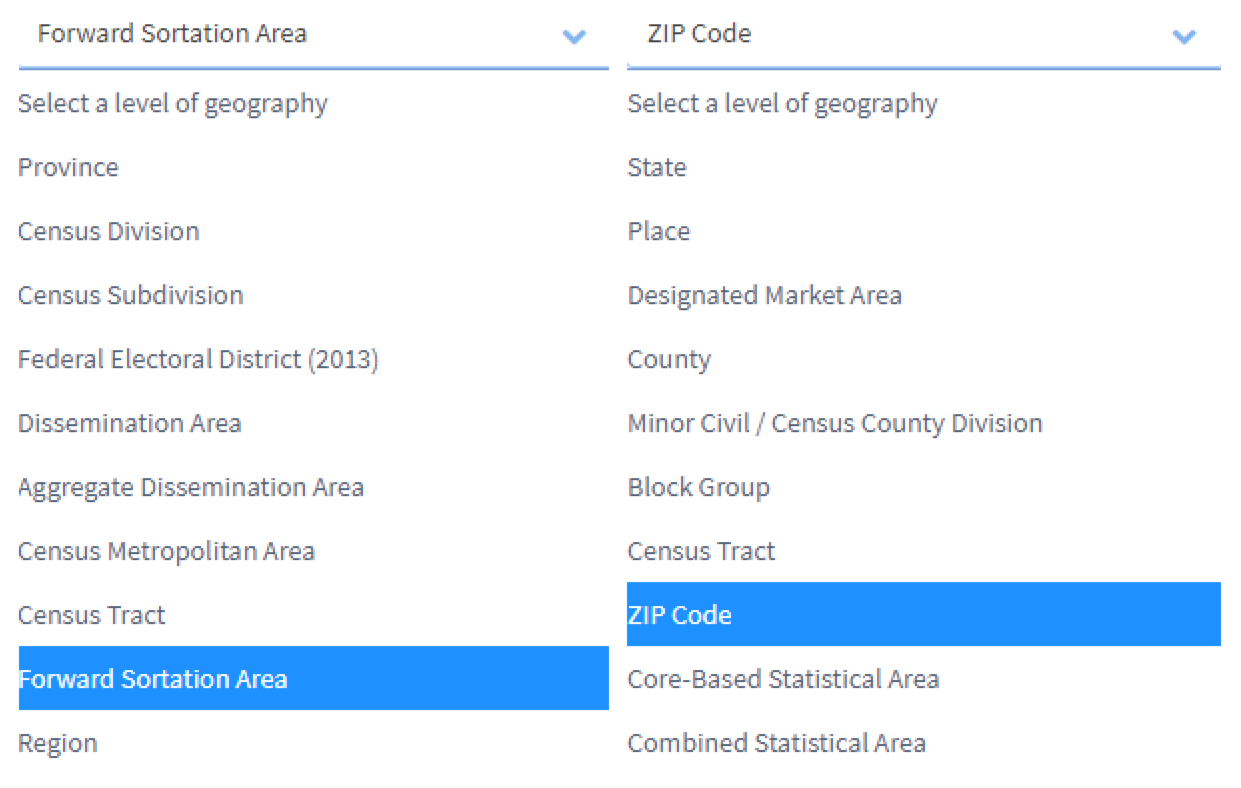 Select geographic detail level