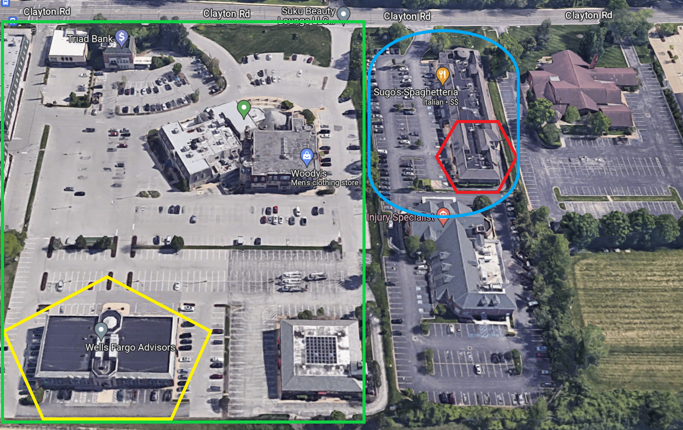 Multiple geofences highlighted on map