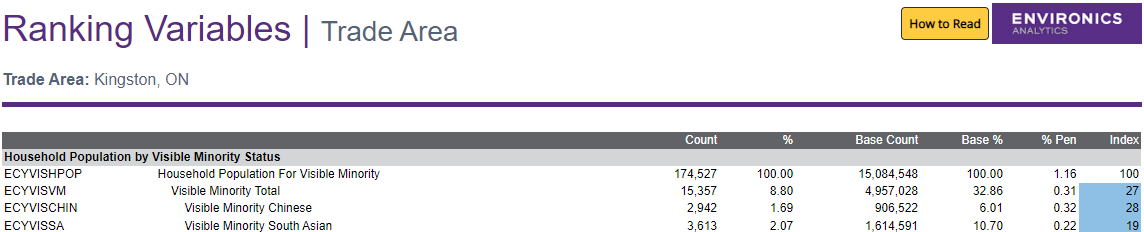 Screenshot of report in ENVISION