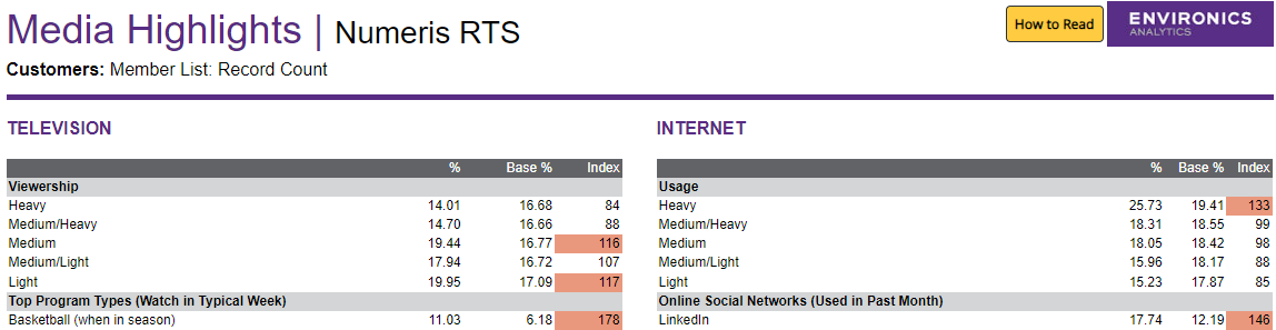 Screenshot of report in ENVISION