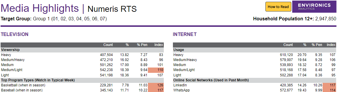 Screenshot of report in ENVISION