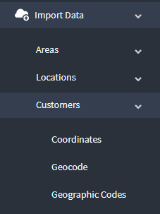 Select coordinates from Customers drop-down in Import Data menu
