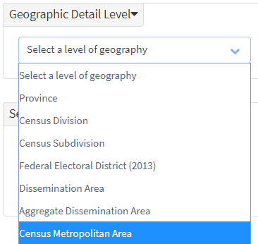 Choose CMA from geographic detail level drop-down