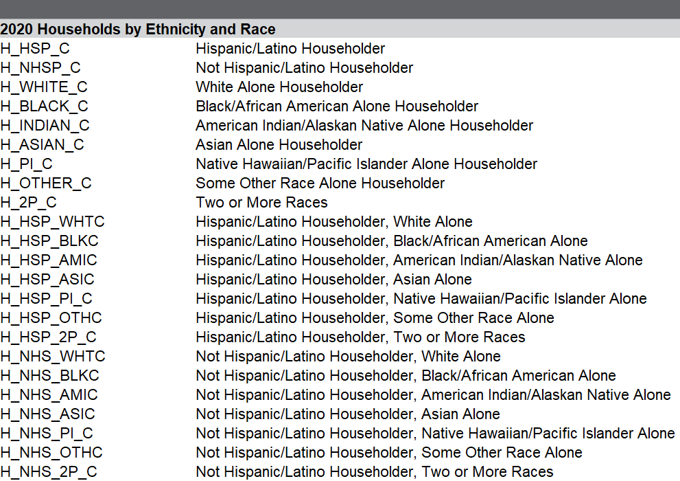 Households by Ethnicity and Race example