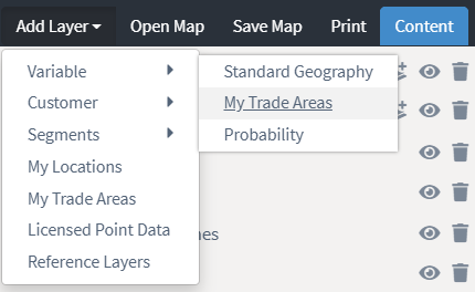 Select my trade areas in menu
