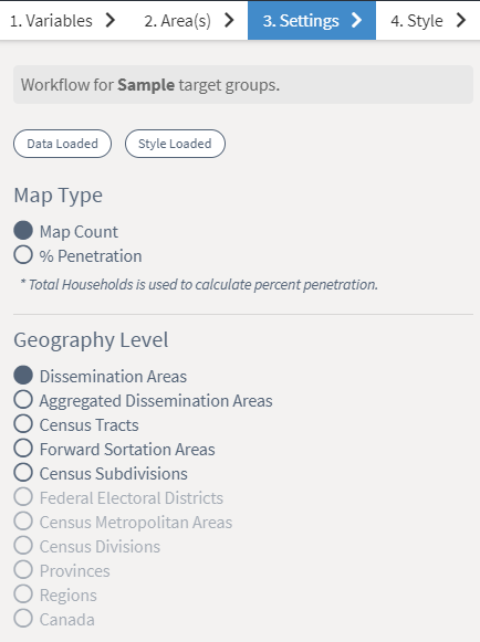 Specify map type and geography level