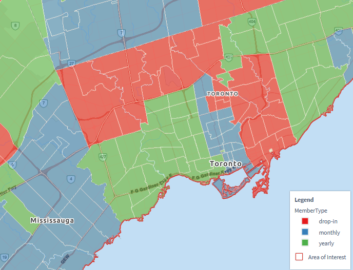 Geographies by category on map