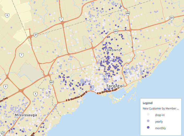 Map showing customers by category