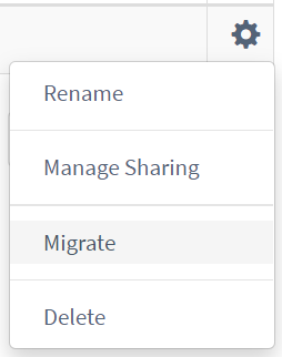 Click migrate in gear menu
