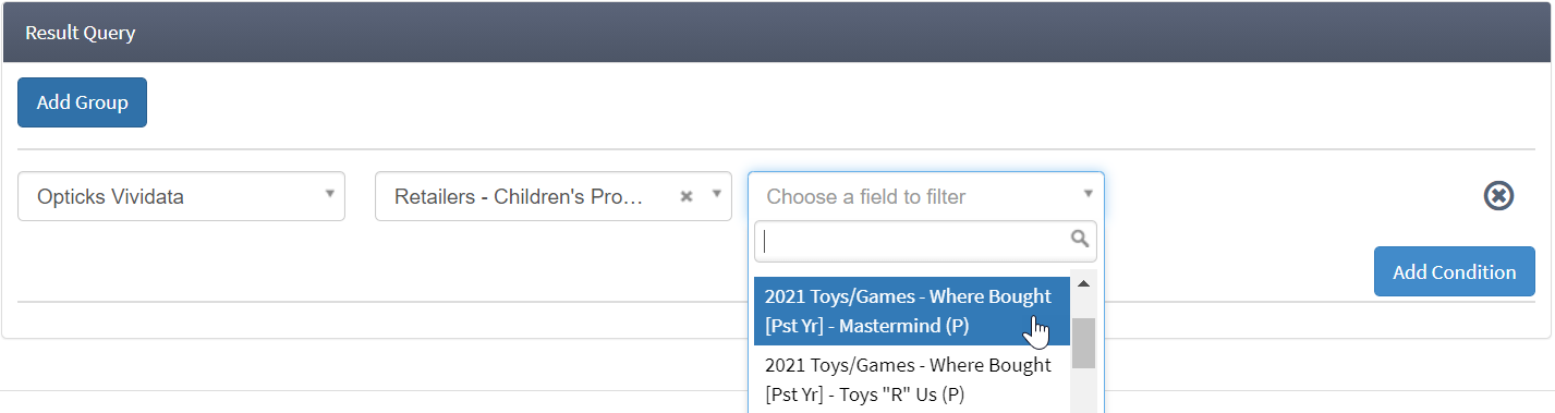 Select a field to filter