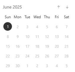 Screenshot of date selector