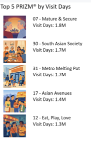 Screenshot of top 5 PRIZM by Visit Days.