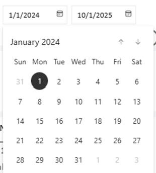 Screenshot of date selector.