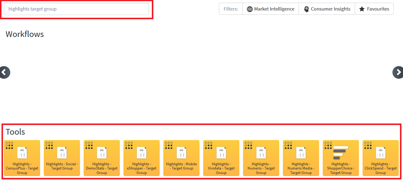 Highlights Target Group tool icons in ENVISION