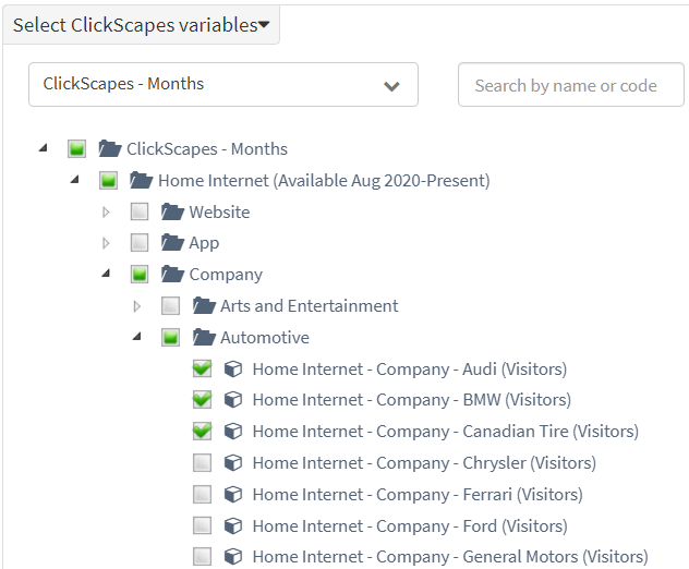 Select variables from the list