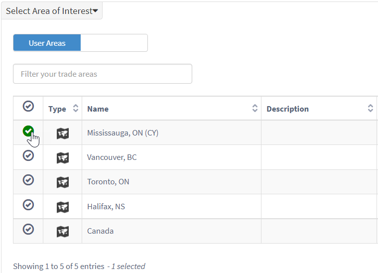 Select a trade area of interest