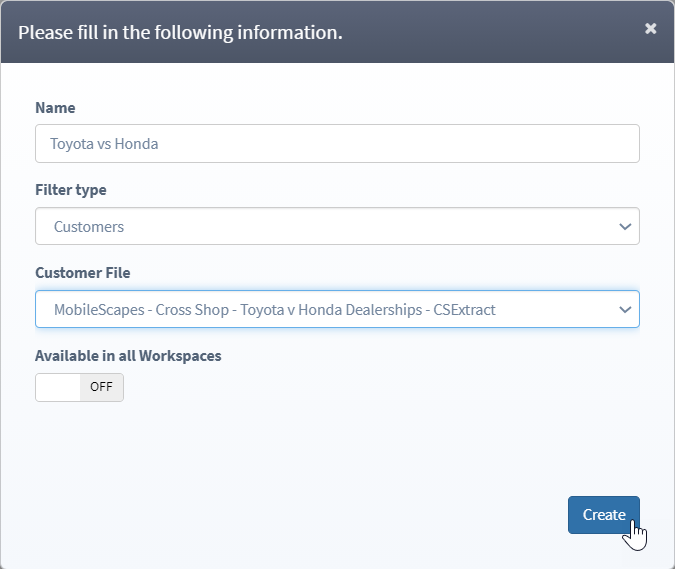 Fill out filter details
