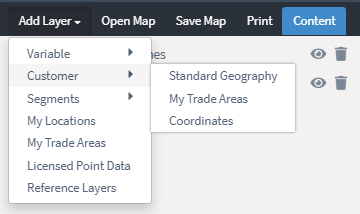 Select coordinates in customer menu