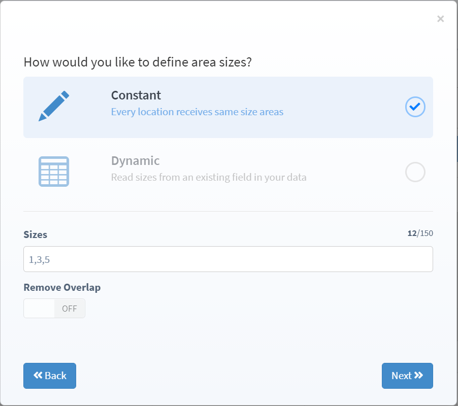 Define area sizes