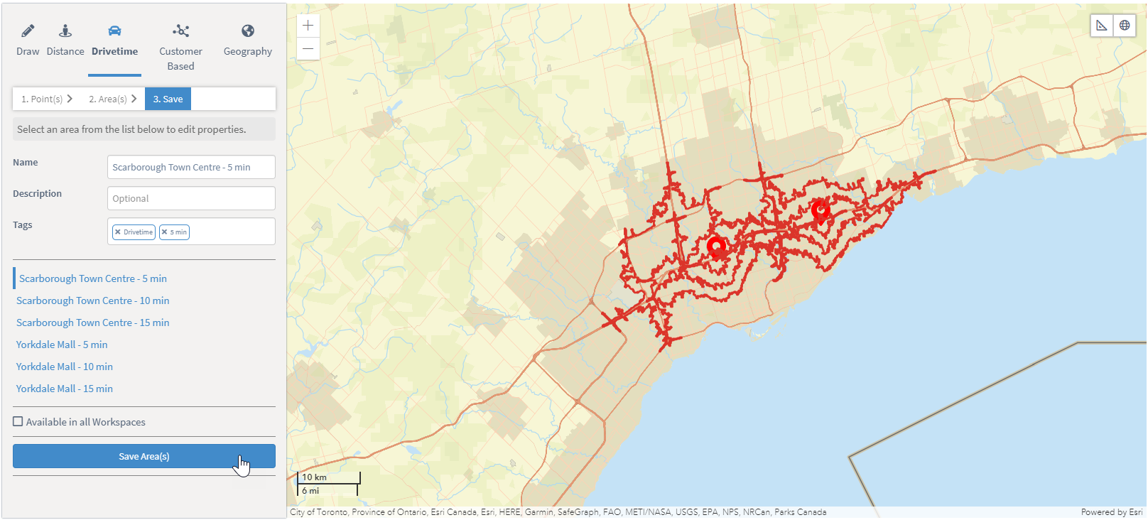 Save areas on map