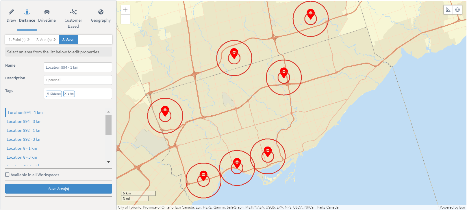 Save areas on map