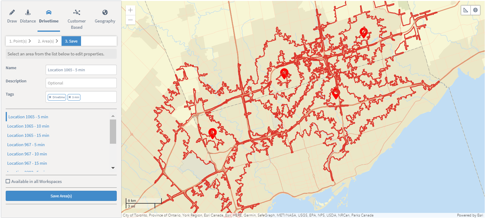 Save areas on map