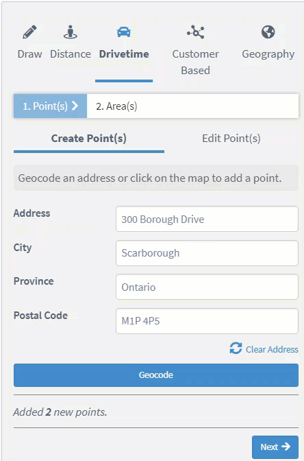 Edit points tab