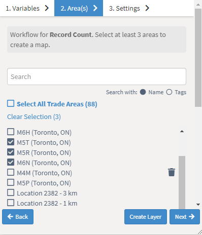 Select trade areas