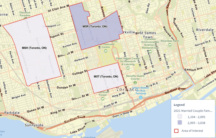 Map showing the three trade areas