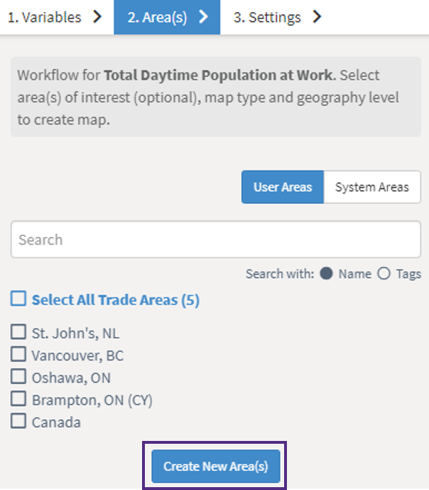Create new areas in mapping interface