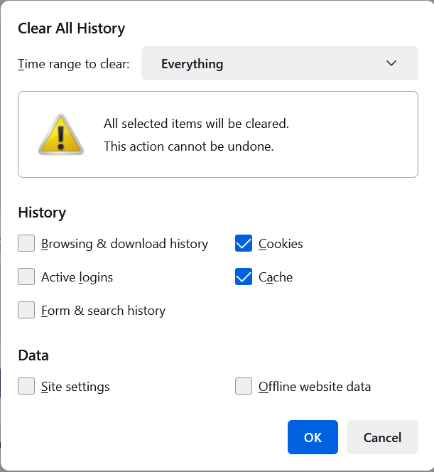 Clear history in Firefox