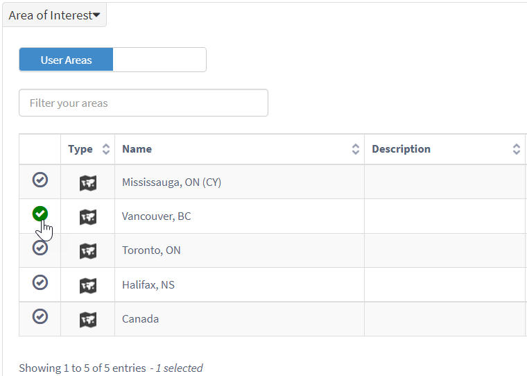 Select areas of interest