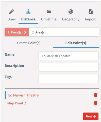 Edit points menu