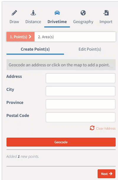 Edit points menu