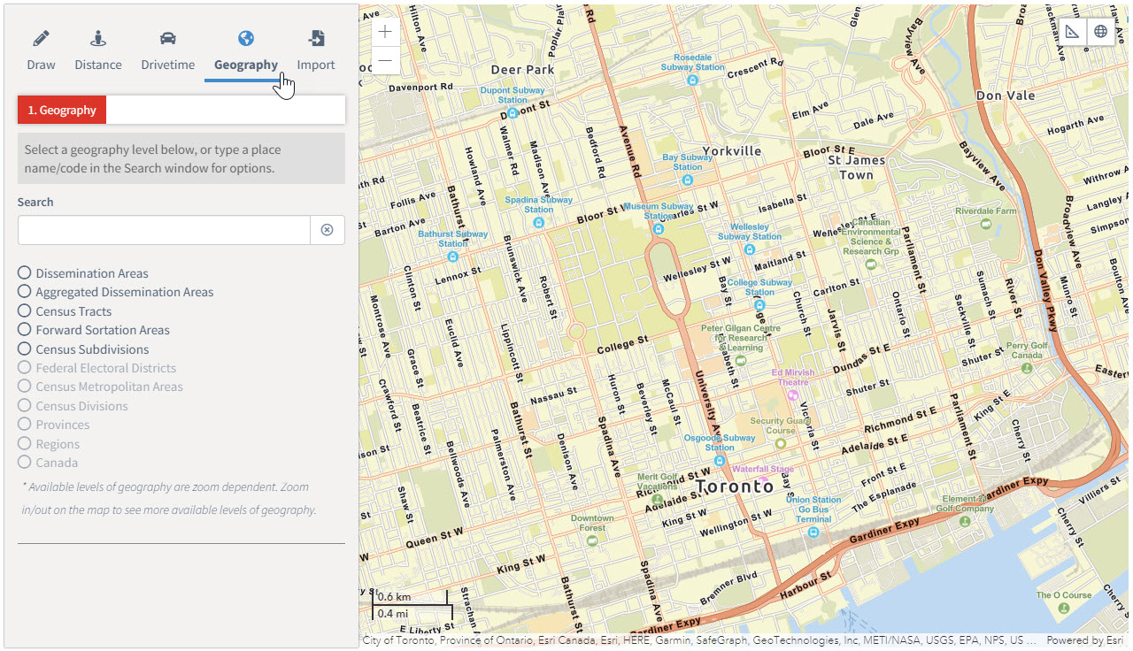Click geography option