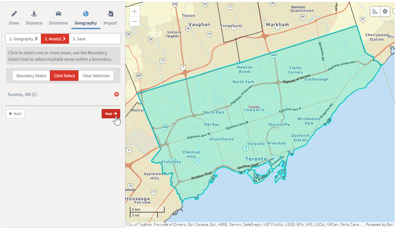 Select geography by clicking map