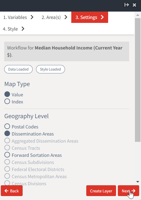 Configure map type and geographic level