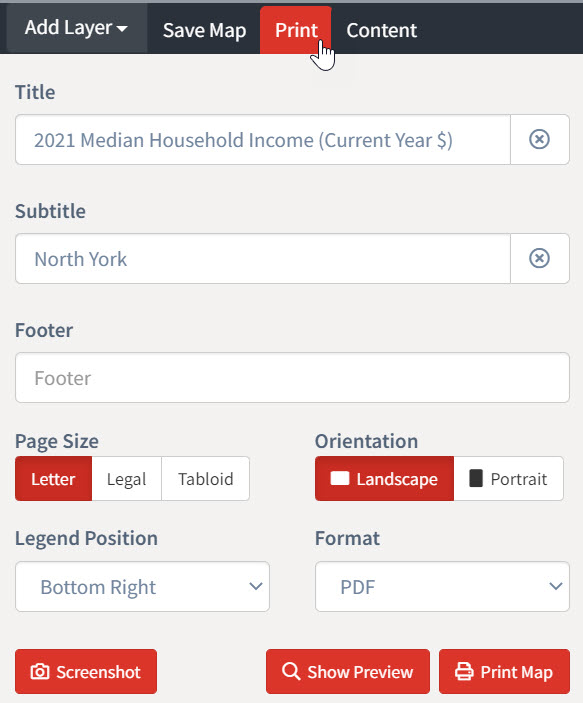 Print map settings