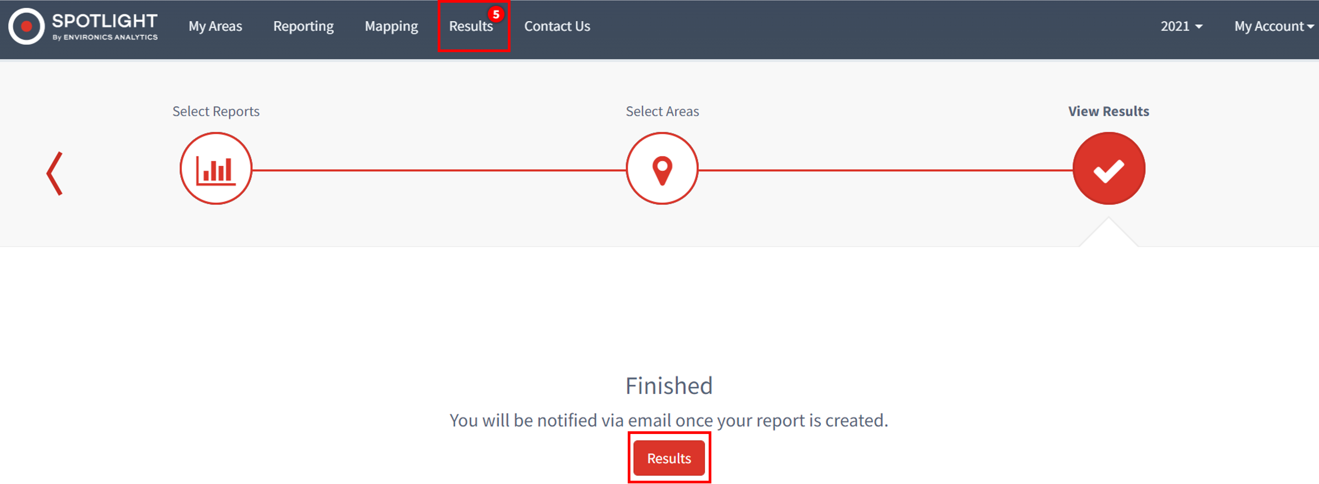 Select results in top menu