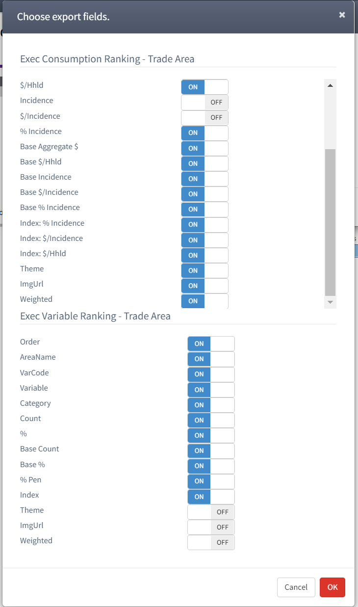 Select fields to be exported