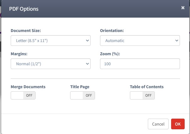 PDF options